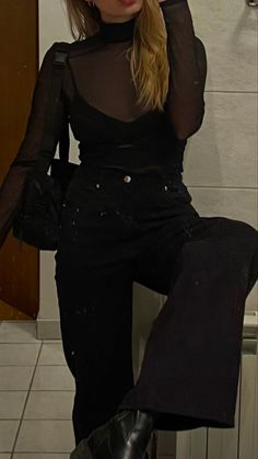 @milasara_ Mesh Black Shirt Outfit, Sheer Black Turtleneck Outfit, Sheer Tops Aesthetic, Mesh Black Top Outfit, Mesh Top Outfit Classy, Sheer Long Sleeve Top Outfit, Sheer Black Top Outfit, Black Sheer Top Outfit, Sheer Top Outfit