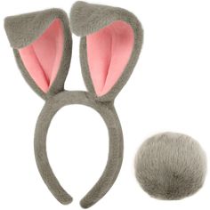 a bunny ears headband and ball on a white background