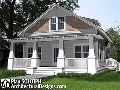 a rendering of a small house with porches and balconies on the front