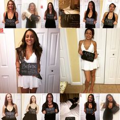 a collage of photos showing different types of women holding chalkboards that say before, after and after