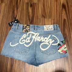 New With Tags Size 28 Size 28 Jeans, Birthday List, Ed Hardy, Jean Shorts, Denim Shorts, Color Blue, Tags, Women Shopping, Closet