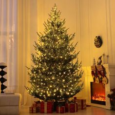 a christmas tree is lit up in the living room