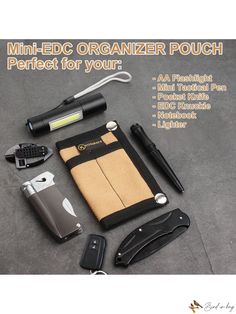 the contents of a pocket knife, lighter and other items are shown in this advertisement