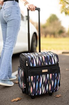 "Buy the Everything Mary Black Abstract Stripes Rolling Craft Bag at Michaels. com. This scrapbook rolling tote features a telescoping locking handle and a durable wheelset for secure craft storage. The Everything Mary Collapsible Rolling Craft Bag was made with crafters in mind. The Everything Mary Collapsible Rolling Craft Bag is the ultimate storage solution for any storage need you may have. This rolling organizer cart is constructed with durable polyester and features premium zippers, pipin Art Carry Case, Cricut Maker Tasche, Art Supplie Bag, Tech Storage Bag Craft, Craft Storage Totes, Gift Bag Storage Cart, Art Bags Supplies, Essex Rolling Cart By Simply Tidy, Portable Art Bag