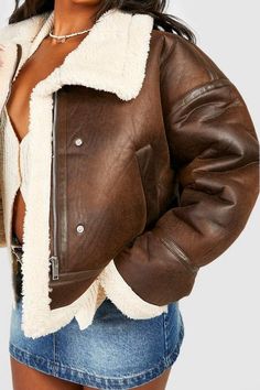 Plus Teddy Trim Aviator Jacket | boohoo USA Shearling Moto Jacket, Faux Shearling Jacket, Aviator Jacket, Aviator Jackets, Warm Jacket, Leather Moto Jacket, Short Coat, Shearling Jacket, Jacket Sale