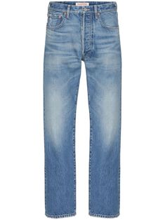 Valentino Garavani logo-plaque straight-leg Jeans - Farfetch Valentino Ready To Wear, Oversized Jeans, City Shorts, Full Look, Blue V, Summer Beach Wear, Light Jacket, Jacket Style, Valentino Garavani