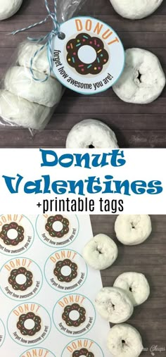 donut valentines and printable tags are on the table