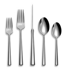 a set of silverware with spoons, knives and forks on a white background