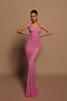 Fabric: Sequins; Silhouette: Sheath/Column; Neckline: V Neck; Hemline/Train: Floor-Length; Embellishment: Sequins; Sleeve: Sleeveless; Waist: Natural; Back Style: Zipper; Built-In Bra: Yes; Shown Color: Pink; Season: Spring; Summer; Fall; Winter; Prom Dress V Neck, Look Working Girl, Sequins Prom Dress, Stylish Gown, Sequin Prom Dress, Prom Dresses Sleeveless, Glam Dresses, Pink Sequin, Hot Dress