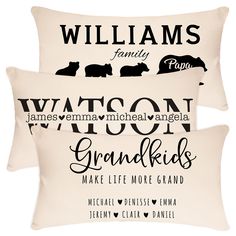 two personalized pillow cases with the names of different animals and their names on them