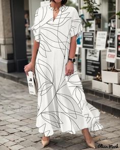 OliviaMark - Effortlessly Chic Striped Print Split Hem Shirt Dress Bohemian Beach Dress, Loose Shirt Dress, Striped Print Dresses, Print Shirt Dress, Printed Dress Shirts, Shirt Dress Summer, Printed Shirt Dress, Long Sleeve Short Dress, Loose Shirts