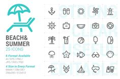 the beach and summer icons are shown in this graphic style, including an umbrella, sunbat