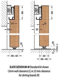 the drawing shows how to measure and draw sliding doors with measurements for each door size