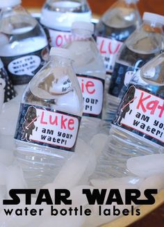 star wars water bottle labels are displayed on an ice tray with fake bubbles in it