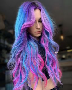 Lon Hair, Pink Purple Blue Hair, Colour 2023, Weird Haircuts, Exotic Hair Color, Haircolor Ideas, Bleach Hair