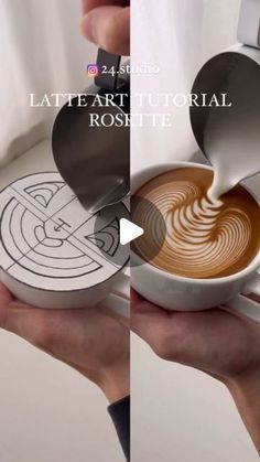 two images show the process of making latte artifical roshte in their hands