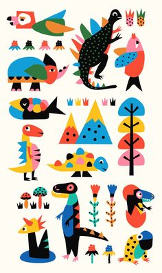 an image of colorful animals and plants