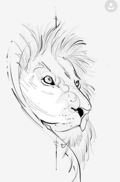 a black and white drawing of a lion's face