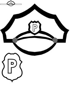 a police badge with the letter p on it's front and bottom corner, outlined in black