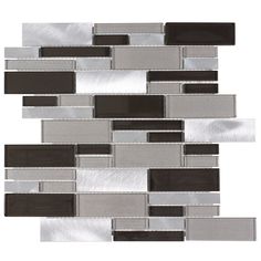 the back side of a glass tile wall with silver and black squares on it, against a white background