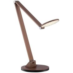 a desk lamp with a wooden base and a white light on the top of it