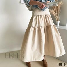 Ebeek - Chic High-Waisted Pleated Design Midi Skirt with Long Panel Inserts Umbrella Skirt, Umbrella Designs, Paneled Skirt, Long Skirts For Women, Vintage Spring, Skirt Midi, Gathered Skirt, Types Of Skirts, A Line Skirt