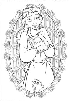 disney princess coloring pages with the character from beauty and the beast in it's frame