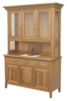 Siesta Two Door Hutch With Mitre Door-The Amish House Amish Hutch, Tall Cabinets, Crockery Unit Design, Open Deck, European Hinges, Quarter Sawn White Oak, Flush Doors, Amish Furniture, Tall Cabinet