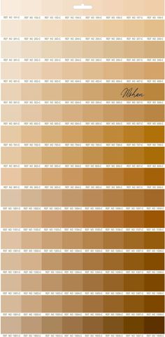 the color chart for different shades of brown and tan, with white writing on it