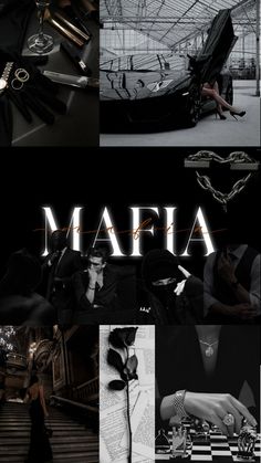 a collage of black and white photos with the word mafia