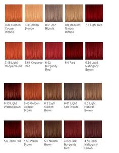 Red Hair Color Chart, Hair Color Names, Red Hair Color Shades, Brown Hair Color Chart, Red Brown Hair Color, Hair Chart, Red Orange Hair, Cheveux Oranges