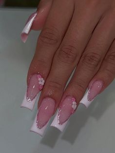 Multicolor  Collar   Animal,Plantas Uñas 3D Embellished Nail Inspo Girly, White With Pink Nails, Spring Birthday Nails, Nails Latina, Latina Nails, Latina Makeup, Girly Acrylic, Colorful Nails, Girly Acrylic Nails