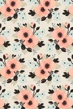 a floral pattern with pink flowers and leaves on a light blue background for wallpaper