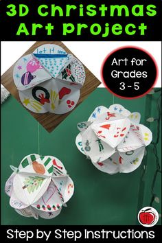 Christmas Icosahedron Art Project - Terri's Teaching Treasures Fourth Grade Christmas Crafts, Christmas Craft 3rd Grade, 5th Grade Christmas Crafts, 4th Grade Christmas Crafts, Intermediate Art, Top Teacher, Christmas Symbols, 3d Art Projects, Christmas Art Projects