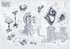 an image of various items drawn in pencil