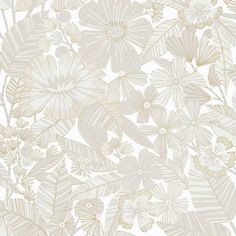 a white and beige wallpaper with flowers on it