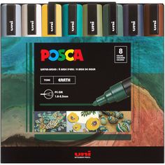 a set of 12 assorted colored pens with the title posca earth on it