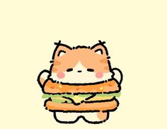 a cat with a hamburger in its hands