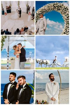 a collage of wedding photos with horses and carriages