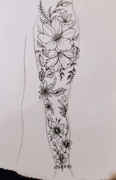 a drawing of a woman's leg with flowers on it and the words i love you