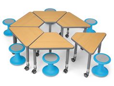 several tables and chairs arranged in the shape of hexagonals with wheels on each side