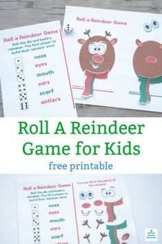 roll a reindeer game for kids with free printables on the front and back