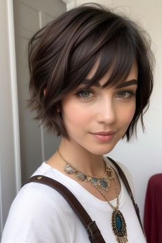 27  Cute Short Hairstyles for Women 23 Short Hair Styles Brunette, Teen Pixie Cut, Pixy Bob, Short Hairstyle Women Pixie, Messy Short Hairstyle Women, Short Messy Haircuts For Women, Pixie Haircut With Highlights, Short Hairstyle With Bangs Women, Chin Length Hair Round Face