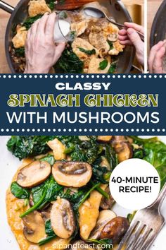 spinach chicken with mushrooms and spinach in a skillet