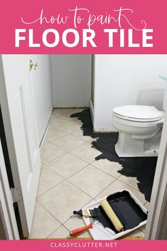 a bathroom floor that has been painted white with the words how to paint floor tile on it