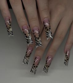 Safari Nails, Y2k Nail, Cheetah Print Nails, Zebra Nails, Cheetah Nails, Gold Glitter Nails, Ombre Nails Glitter, Print Nails, Y2k Nails