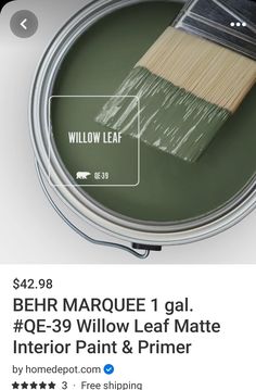 a can of paint with the words behr marquee 1 gal qe - 39 willow leaf mate interior paint & primer