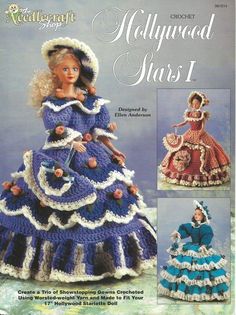 a crocheted doll in a dress and hat