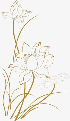 a drawing of a flower with leaves and water lilies on the bottom right side