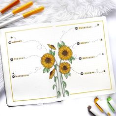 Sunflower Bullet Journal, Bullet Journal Layout Ideas, Journal Layout Ideas, Filofax Pocket, Journal Guide, Weekly Log, Bullet Journal Monthly Spread, Bullet Journal 2020, Bullet Journal Key